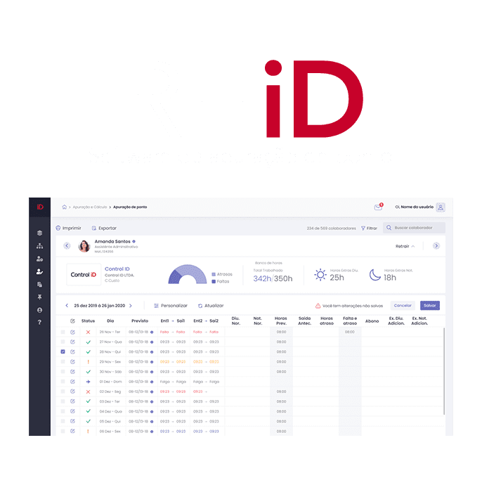Dashboard do software de ponto online RHiD